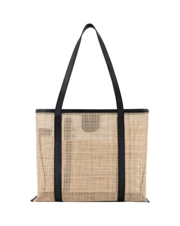 Audrey Mesh Rattan & Leather Tote - Black