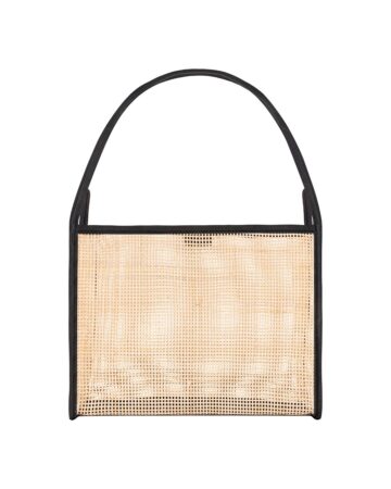 Anais Mesh Rattan & Leather Shoulder Bag - Black