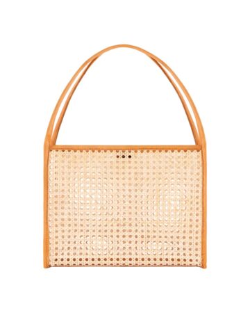 Anais Rattan & Leather Sholder Bag - Brown