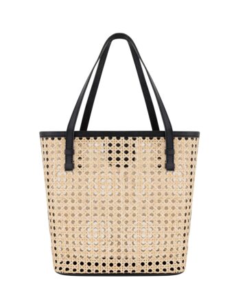 Bella Rattan & Leather Tote - Black