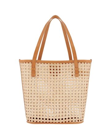 Bella Rattan & Leather Tote - Caramel