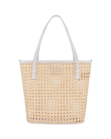 Bella Rattan & Leather Tote - Bone