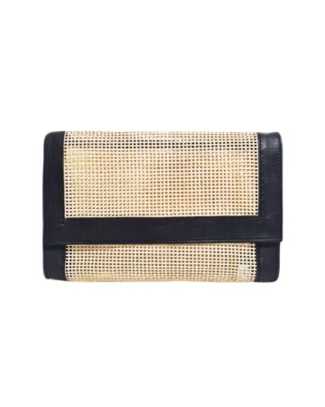 Blake Mesh Rattan & Leather Clutch - Black