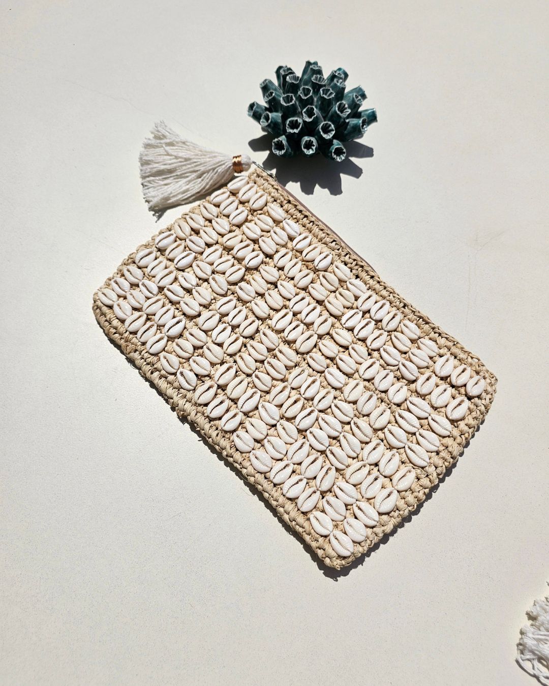 Cali Cowrie Shell & Raffia Clutch - Image 3