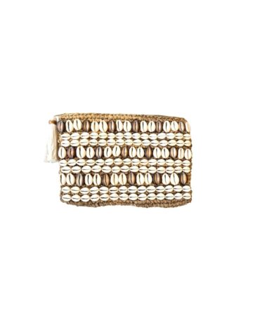 Celeste Raffia & Large Cowrie Shell Clutch – Latte