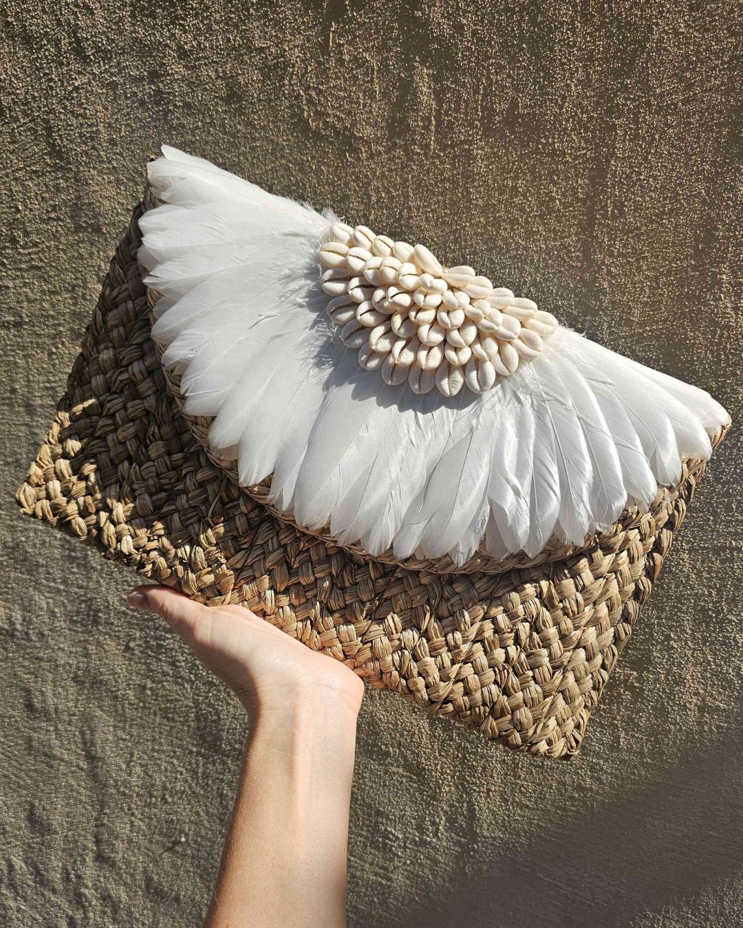 Faye Feather & Cowrie Shell Clutch - White - Image 2
