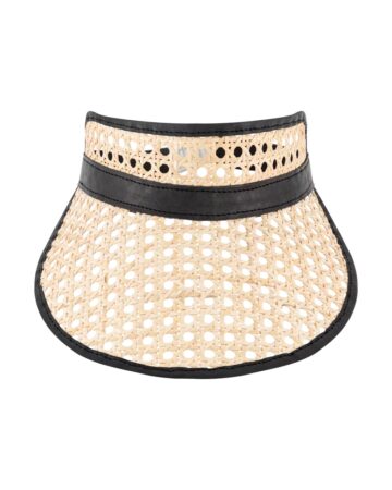 Fifi Rattan & Leather Visor - Black