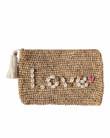 Love Shell & Bead Raffia Clutch