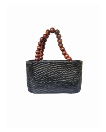 Lucia Rattan And Wooden Bead Tote – Black