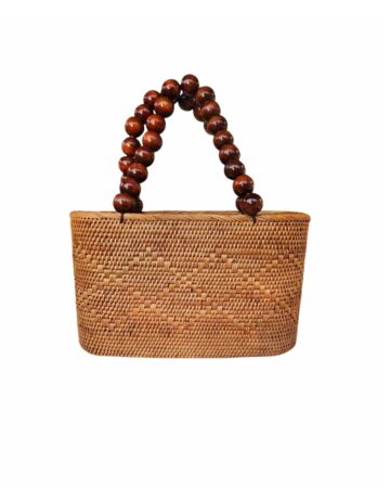 Lucia Rattan And Wooden Bead Tote – Chestnut