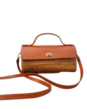 Effie Long Rattan & Leather Crossbody