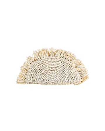 Matilde Raffia Fringe Clutch – Vanilla