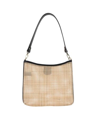 Mia Mesh Rattan & Leather Shoulder Bag - Black
