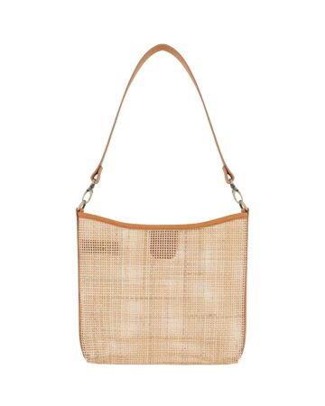 Mia Mesh Rattan & Leather Shoulder Bag - Caramel