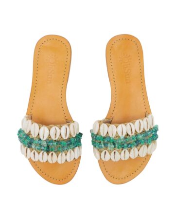 Nikki Leather & Shell Sandals - Emerald