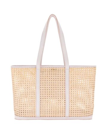 Orla XXL Rattan & Leather Beach Tote - Bone White