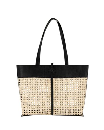 Rene Rattan & Leather Tote - Black