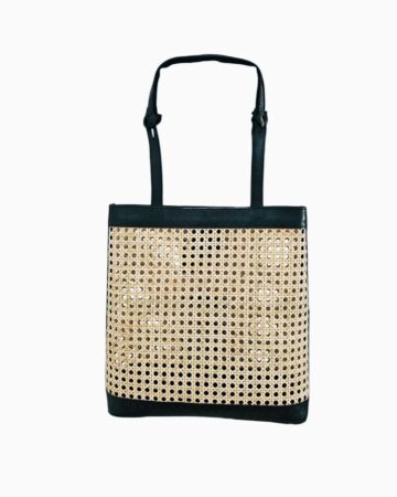 Manuela Rattan & Leather Shoulder Bag – Black