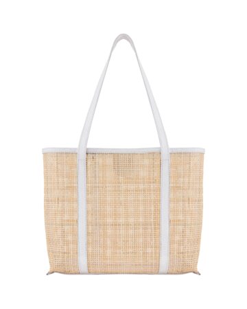 Audrey Mesh Rattan & Leather Tote - Bone