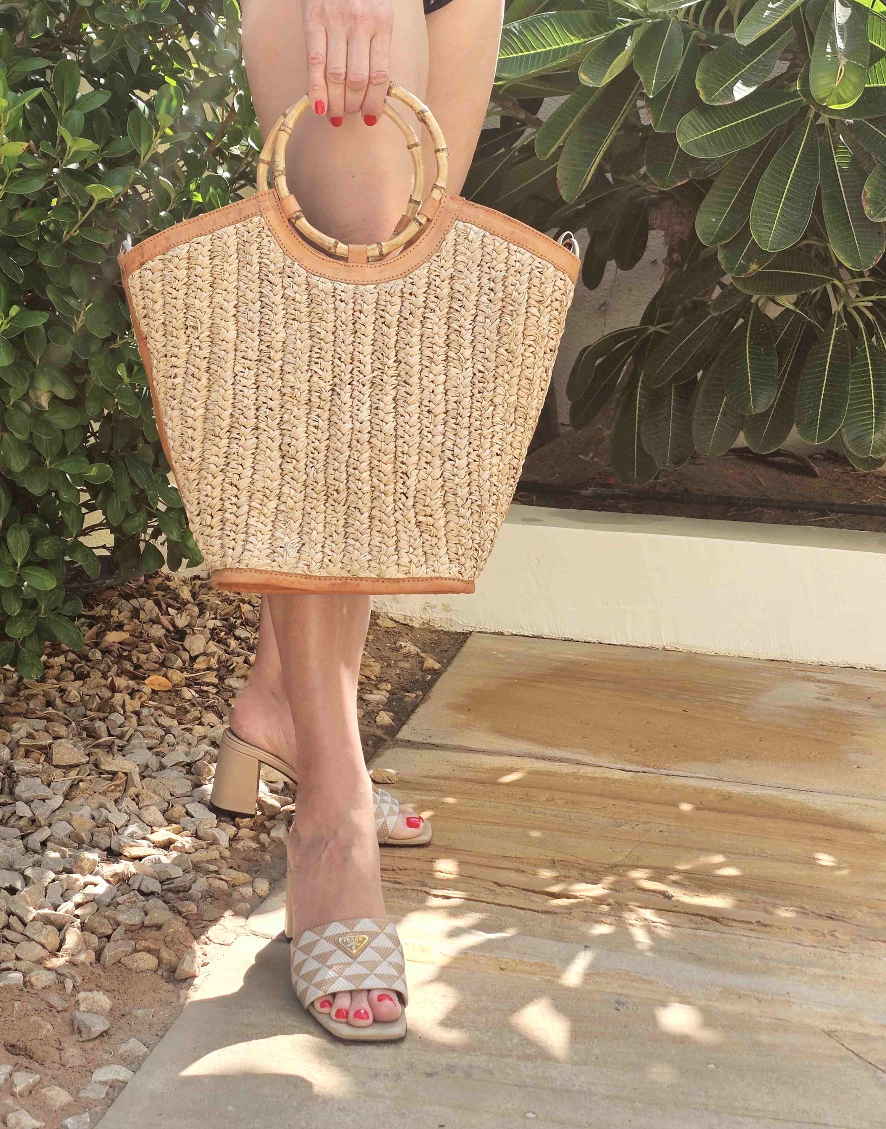 Beata Raffia & Leather Tote - Nude - Image 3