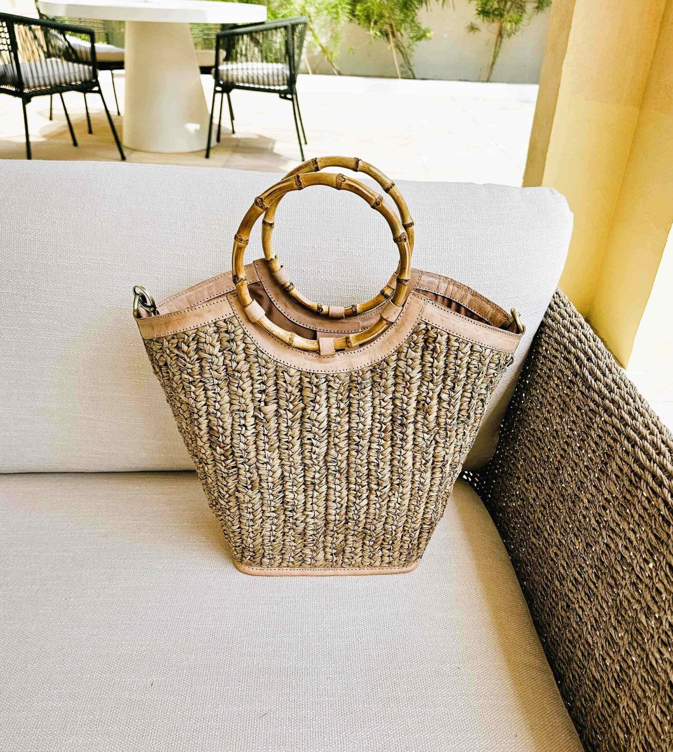 Beata Raffia & Leather Tote - Nude - Image 2