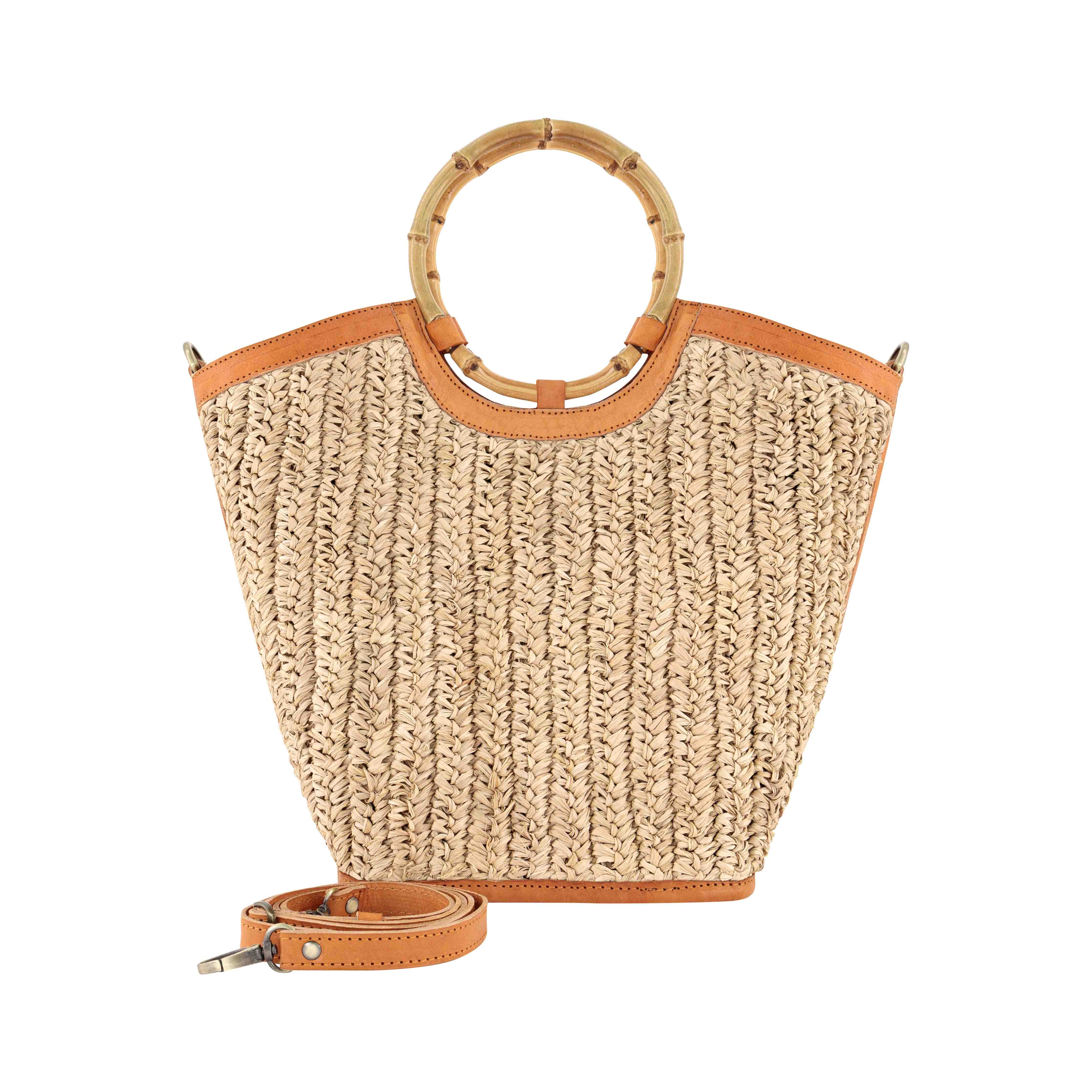 Beata Raffia & Leather Tote - Caramel