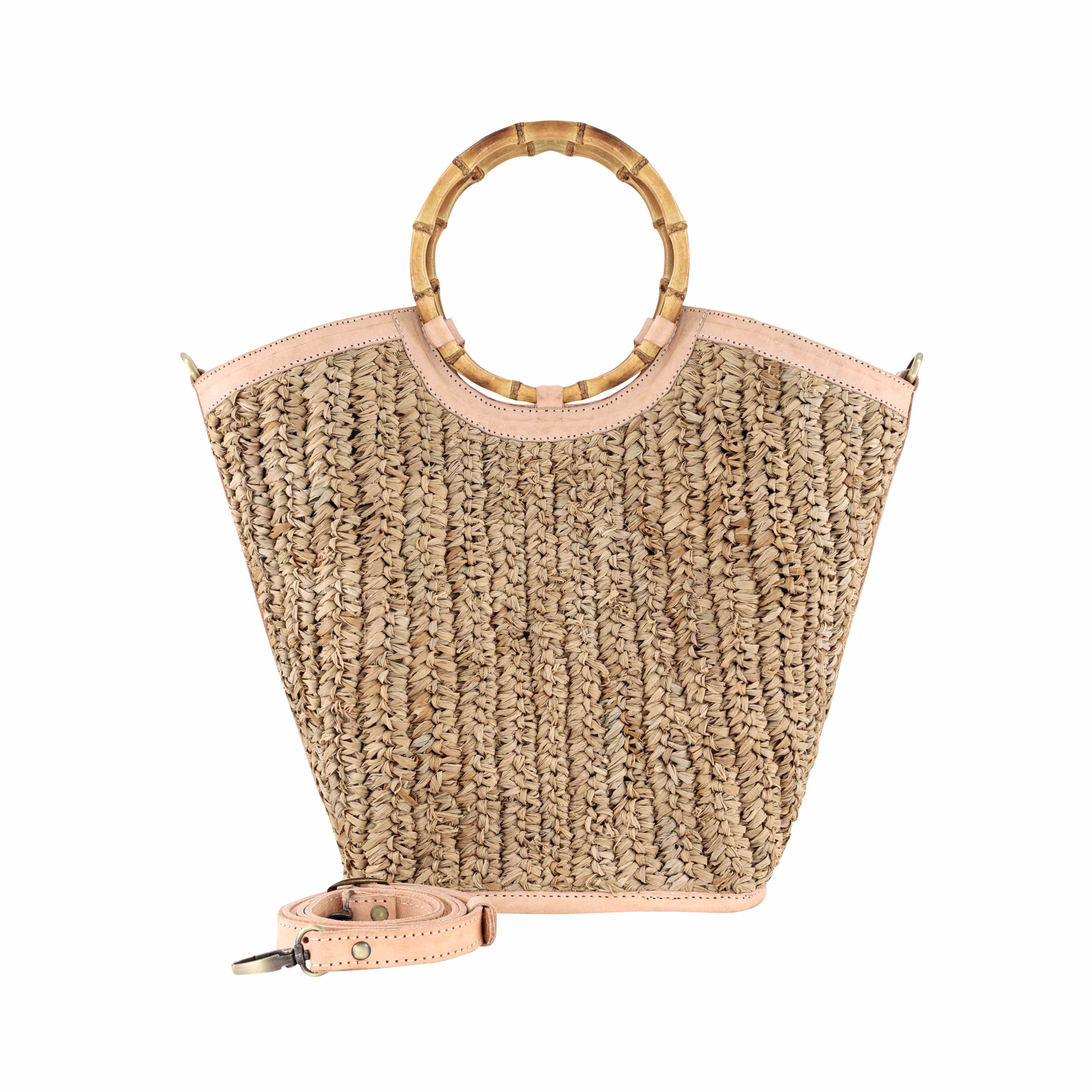 Beata Raffia & Leather Tote - Nude