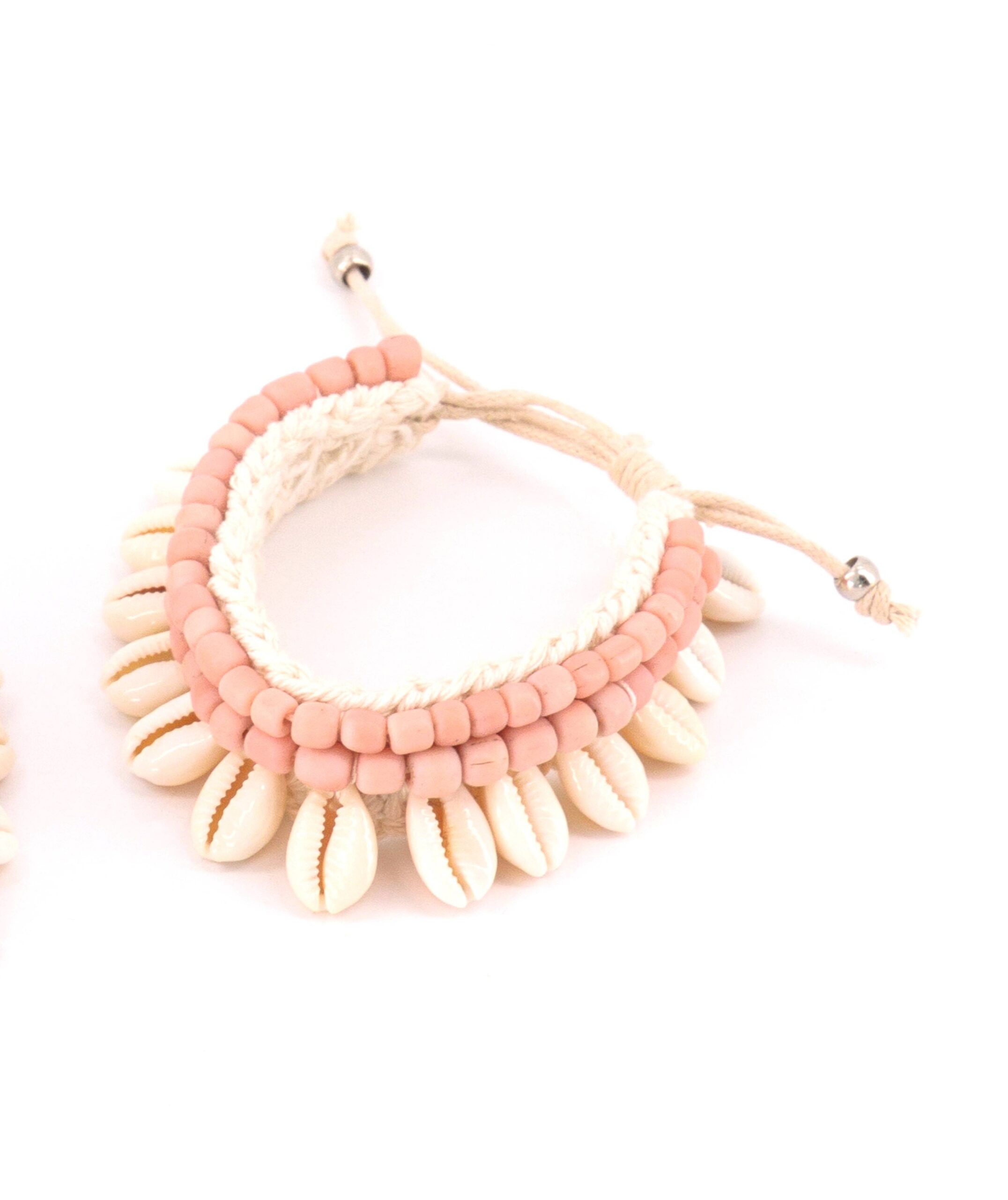 Bene Macrame & Shell Bracelet - Dusty Pink