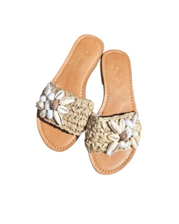 Tory Raffia & Mixed Shell Sandals