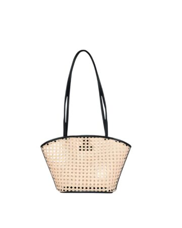 Ollie Rattan & Leather Bag - Black