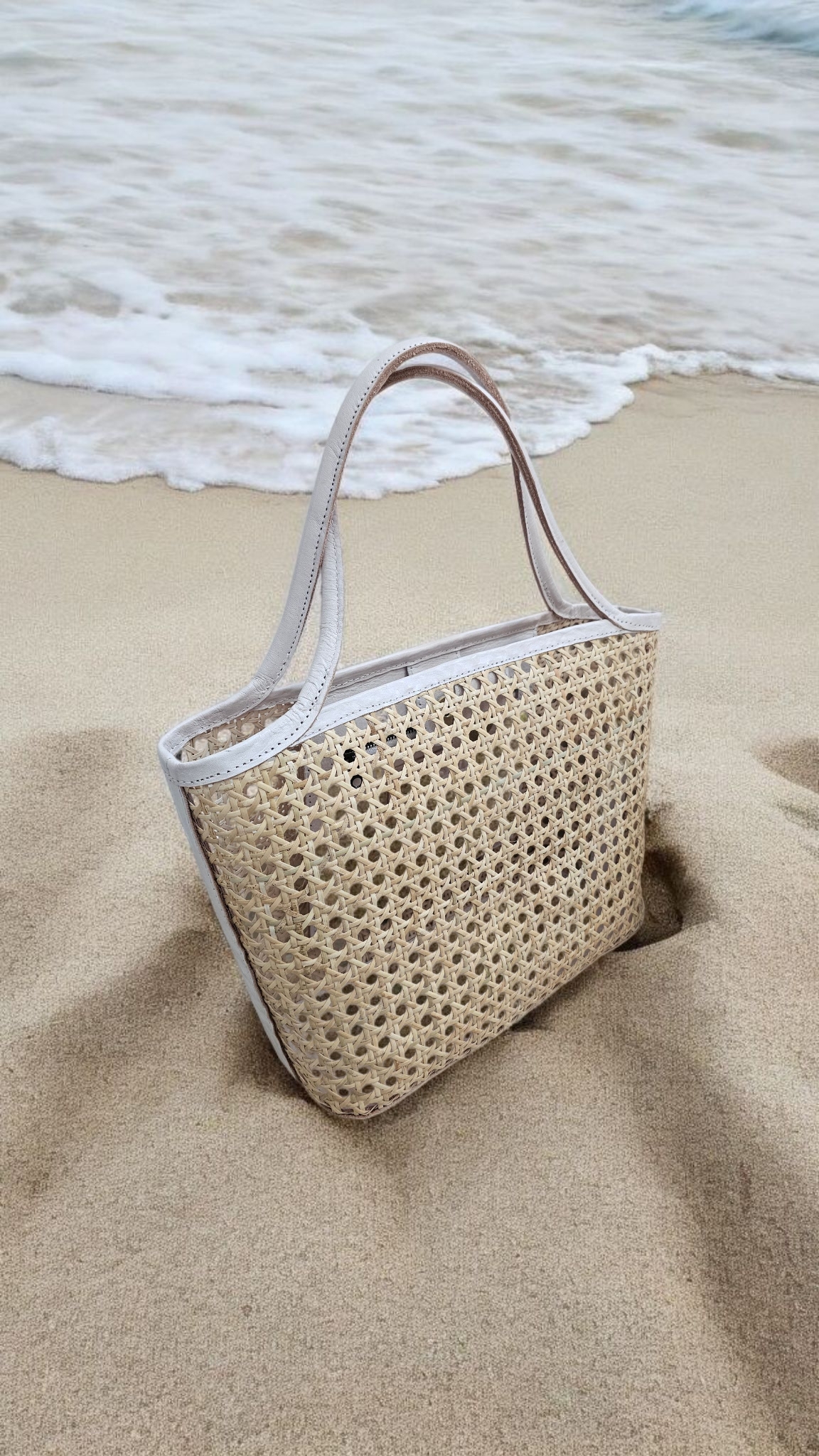 Alex Rattan & Leather Tote - Bone - Image 2