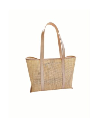 Audrey Mesh Rattan & Leather Tote - Nude