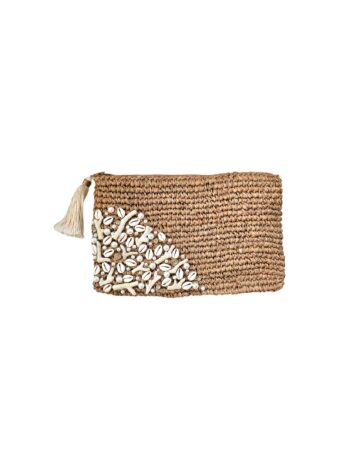 Coralie Raffia Shell & Pearl Clutch - Sand