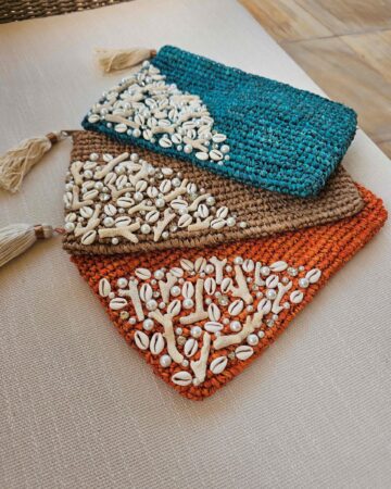 Coralie Raffia Shell & Pearl Clutch - Orange