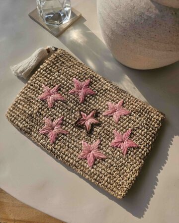 Gold Starr Raffia Clutch - Natural & Pink
