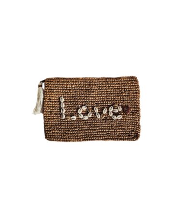 Love Shell & Bead Raffia Clutch - Red
