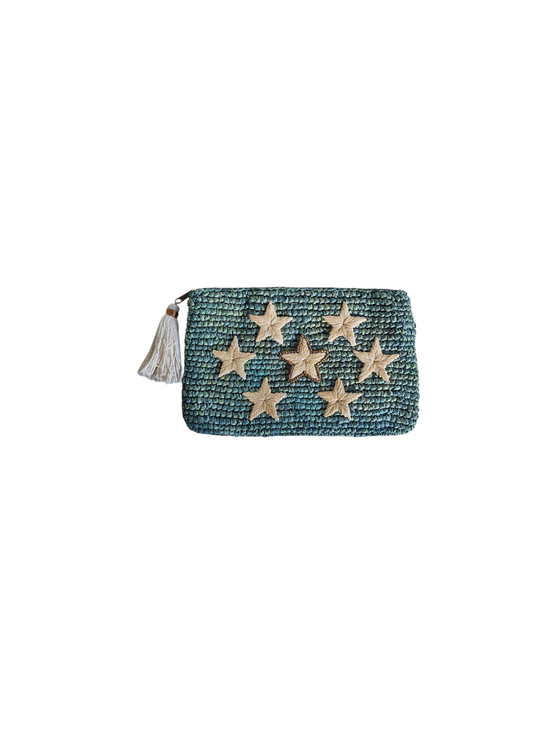 Gold Starr Raffia Clutch - Ocean - Image 2