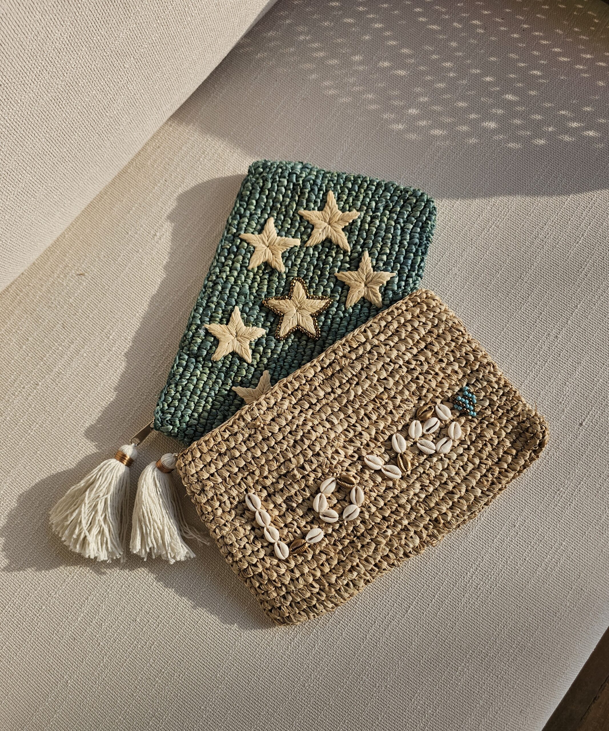 Gold Starr Raffia Clutch - Ocean