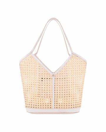 Sophie Rattan & Leather Tote - Bone