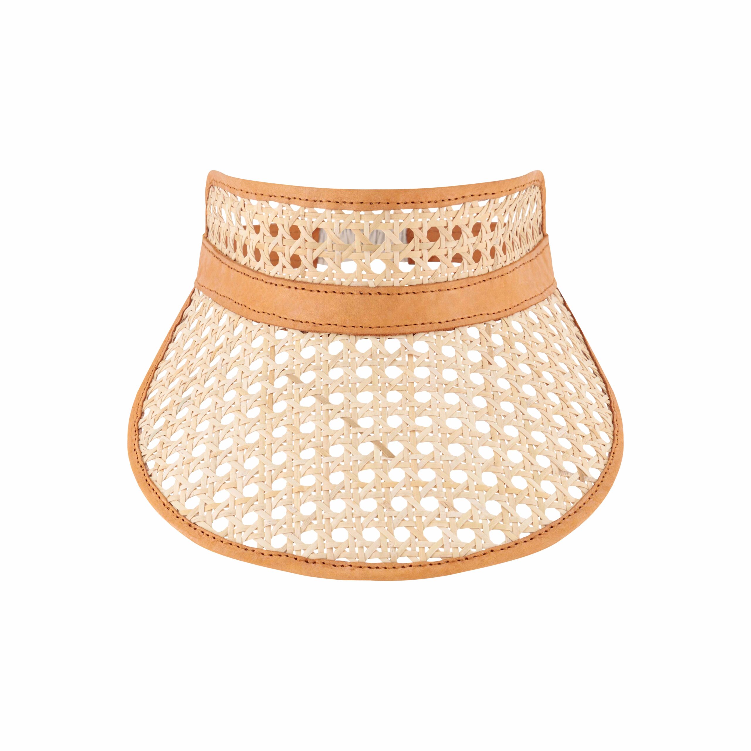 Fifi Rattan & Leather Visor - Caramel