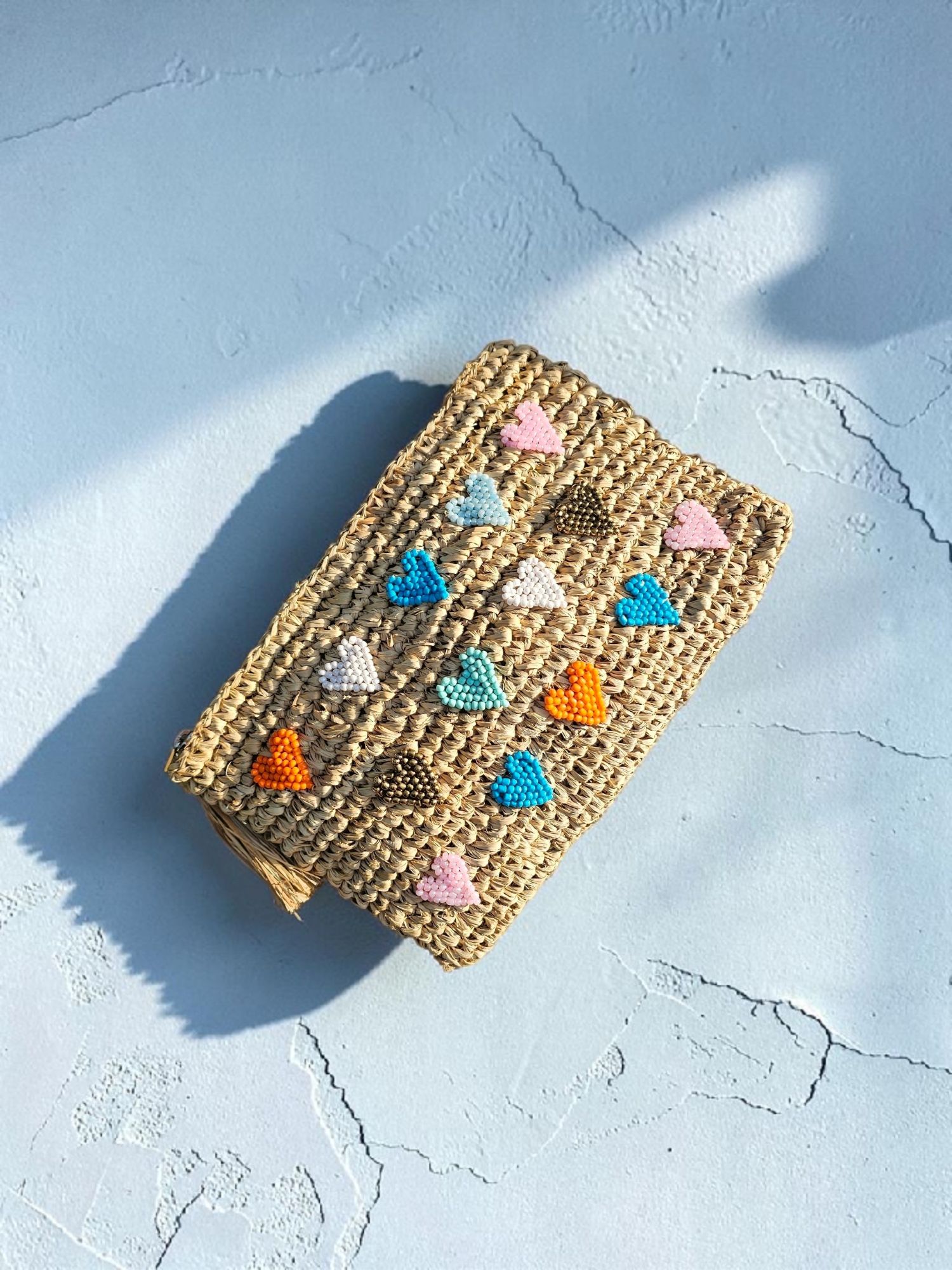Juno Embroidered Raffia Clutch