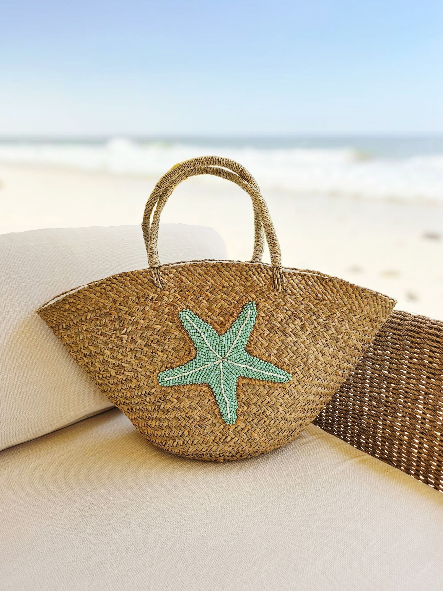 Selene Embroidered Beads Tote - Turquoise