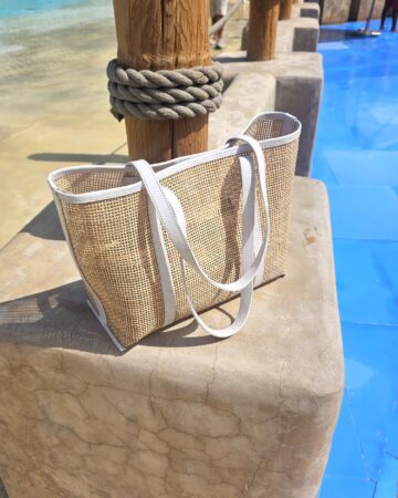 Audrey Mesh Rattan & Leather Tote - Bone